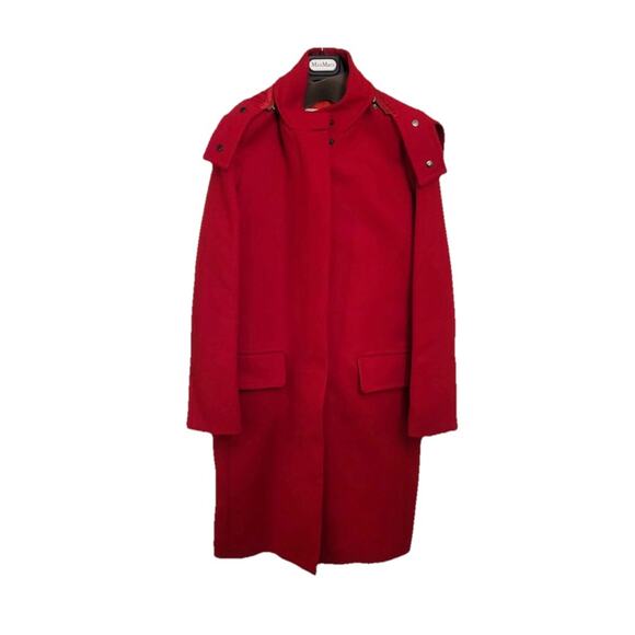 Max Mara Red Cashmere Wool Hooded Coat Size US 6 In Garment Bag - Picture 1 of 6
